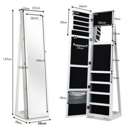 Costway 3in1 Jewelry Cabinet FullLength Mirrored Jewelry Armoire Jewelry Organizer in White - thumbnail 2