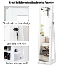 Costway 3in1 Jewelry Cabinet FullLength Mirrored Jewelry Armoire Jewelry Organizer in White - thumbnail 5