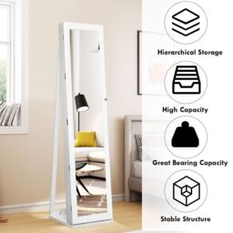 Costway 3in1 Jewelry Cabinet FullLength Mirrored Jewelry Armoire Jewelry Organizer in White - thumbnail 4