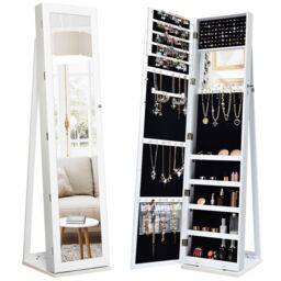 Costway 3in1 Jewelry Cabinet FullLength Mirrored Jewelry Armoire Jewelry Organizer in White - thumbnail 1