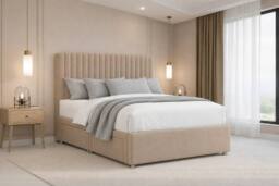 "Chester & Oakley Lorenzo Plush Divan Bed Base 4 Drawers - 54"" Headboard in Stone - Size: King" - thumbnail 5