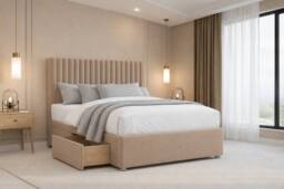 "Chester & Oakley Lorenzo Plush Divan Bed Base 4 Drawers - 54"" Headboard in Stone - Size: King" - thumbnail 4