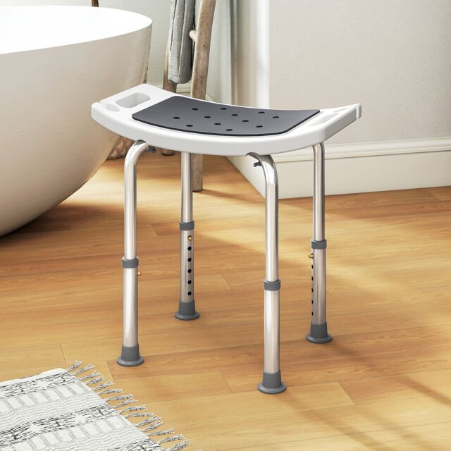 HOMCOM Adjust Aluminium Bath Stool Shower Non-Slip w/ Shower Hole in Grey - image 1