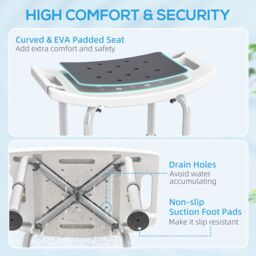 HOMCOM Adjust Aluminium Bath Stool Shower Non-Slip w/ Shower Hole in Grey - thumbnail 4