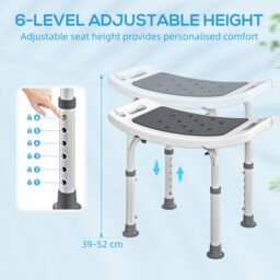 HOMCOM Adjust Aluminium Bath Stool Shower Non-Slip w/ Shower Hole in Grey - thumbnail 6