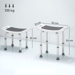 HOMCOM Adjust Aluminium Bath Stool Shower Non-Slip w/ Shower Hole in Grey - thumbnail 3