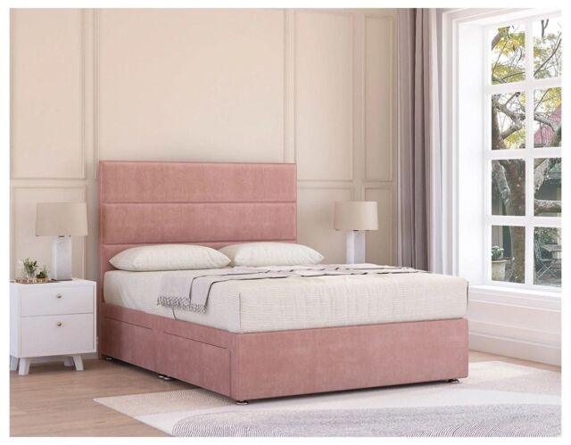 Sloomy Texas Memory Foam Divan Bed Set With Mattress, 2 Drawers & Headboard Plush Velvet in Pink - Size: Double - image 1