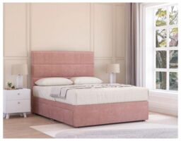 Sloomy Texas Memory Foam Divan Bed Set With Mattress, 2 Drawers & Headboard Plush Velvet in Pink - Size: Double - thumbnail 1