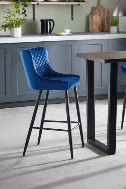 Julian Bowen Luxe Diamond Quilted Upholstered Bar Stool in Blue - image 1