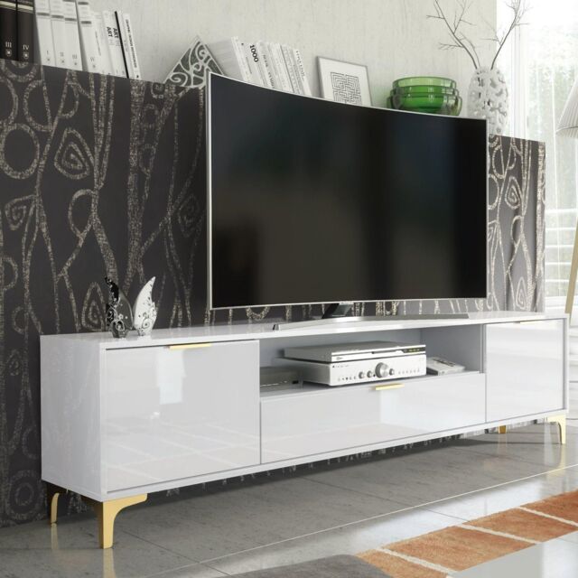 Goldline Gloss TV Unit 200cm - Sleek Full-Gloss Design in White or Black - image 1