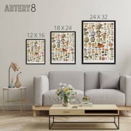 "Artery8 Millot Encyclopedia Page Mushroom Varieties Framed Canvas Wall Art Print - Size: W12"" x H16""" - thumbnail 4