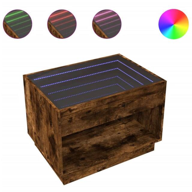Berkfield Home Coffee Table with Infinity LED Smoked Oak 70x50x50 cm in Brown - Size: 70 x 50 x 50 cm - image 1
