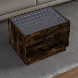 Berkfield Home Coffee Table with Infinity LED Smoked Oak 70x50x50 cm in Brown - Size: 70 x 50 x 50 cm - thumbnail 2