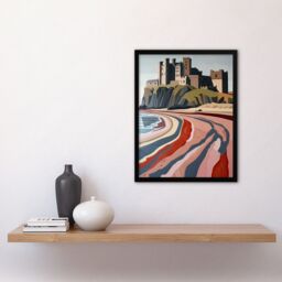 Artery8 Bamburgh Castle Block Print Artwork Northumbria Framed Art Print - Size: A4 - thumbnail 4