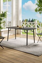 Living and Home Outdoor Garden Metal Dining Table in Black - thumbnail 4