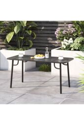 Living and Home Outdoor Garden Metal Dining Table in Black - thumbnail 5