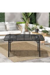 Living and Home Outdoor Garden Metal Dining Table in Black - thumbnail 3