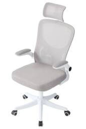 Living and Home Ergonomic Height-Adjustable Mesh Office Chair with Headrest and Flip-Up Armrests in White - thumbnail 3