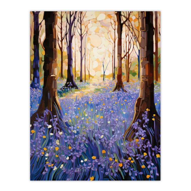 "Artery8 Majestic Bluebells In Spring Wood Carpet Of Purple Flowers Unframed Wall Art Print Poster Home Decor Premium - Size: W12"" x H16""" - image 1