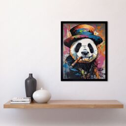 "Artery8 Wall Art Print Panda Bear with a Suit Low Top Hat & a Cigar Art Framed in Black - Size: W12"" x H16""" - thumbnail 2