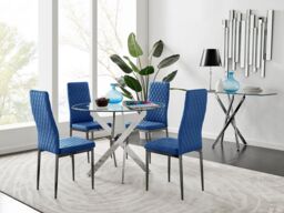 FurnitureboxUK Novara 100cm Round Dining Table & 4 Velvet Milan Black Leg Chairs in Navy - thumbnail 1