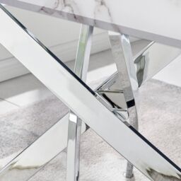 FurnitureboxUK Leonardo White Glass Marble Effect Silver Leg Table & 4 Velvet Milan Silver Leg Chairs in Black - thumbnail 5