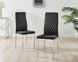 FurnitureboxUK Leonardo White Glass Marble Effect Silver Leg Table & 4 Velvet Milan Silver Leg Chairs in Black - thumbnail 8