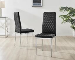 FurnitureboxUK Leonardo White Glass Marble Effect Silver Leg Table & 4 Velvet Milan Silver Leg Chairs in Black - thumbnail 7