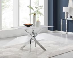 FurnitureboxUK Leonardo White Glass Marble Effect Silver Leg Table & 4 Velvet Milan Silver Leg Chairs in Black - thumbnail 2