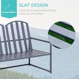 OUTSUNNY Steel Patio Garden Bench Loveseats for Outdoors Park Yard Slatted Design Grey - thumbnail 5