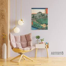 "Artery8 Ueno in Iga Province Canvas Wall Art Print Utagawa Hiroshige in Green - Size: W24"" x H32""" - thumbnail 3