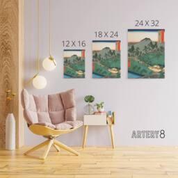 "Artery8 Ueno in Iga Province Canvas Wall Art Print Utagawa Hiroshige in Green - Size: W24"" x H32""" - thumbnail 4