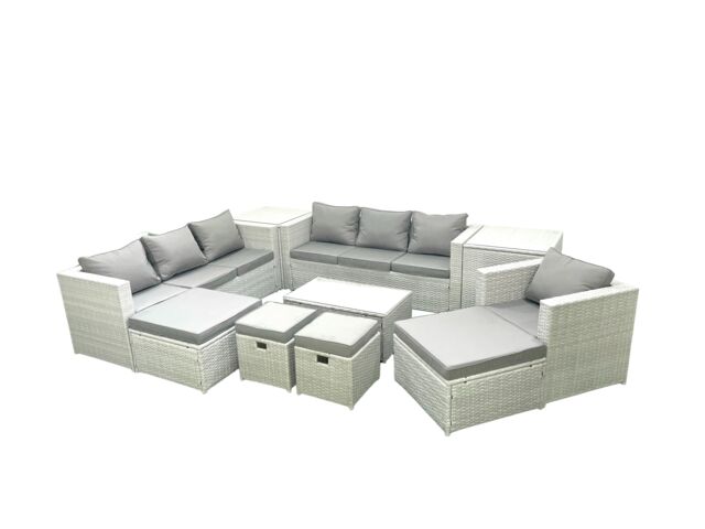 Fimous 10 Pieces Rattan Garden Furniture Set Outdoor Garden Sofa Chair Coffee Table Set with 2 Side Tables 4 Footstools Light Grey Mixed - image 1