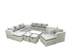 Fimous 10 Pieces Rattan Garden Furniture Set Outdoor Garden Sofa Chair Coffee Table Set with 2 Side Tables 4 Footstools Light Grey Mixed - thumbnail 2