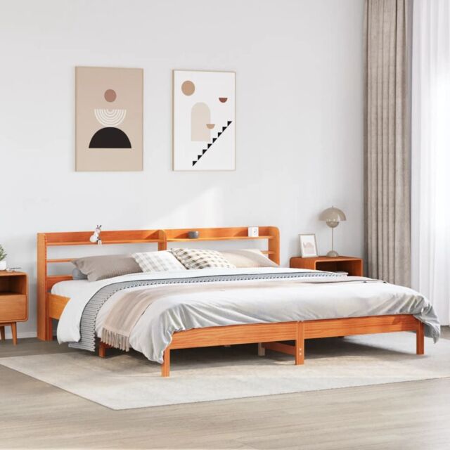 Berkfield Home Bed Frame without Mattress Wax Brown 180x200 cm Super King Solid Wood Pine - image 1