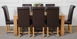 Thats Furniture Dakot 182 x 92cm Oak Large Dining Table & 8 Washington Leather Chairs in Brown - Size: 182 x 92 cm - thumbnail 2
