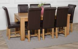 Thats Furniture Dakot 182 x 92cm Oak Large Dining Table & 8 Washington Leather Chairs in Brown - Size: 182 x 92 cm - thumbnail 3