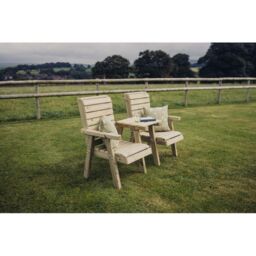 Churnet Valley Garden Furniture Ltd Clover Love Seat w/Tray - Min Assembly Required - Set of Cushions Inc in Brown - thumbnail 3