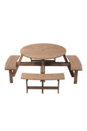 Living and Home 8-Person Round Wood Picnic Table and Bench Set in Brown - thumbnail 4