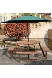 Living and Home 8-Person Round Wood Picnic Table and Bench Set in Brown - thumbnail 2