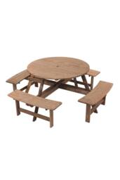 Living and Home 8-Person Round Wood Picnic Table and Bench Set in Brown - thumbnail 5