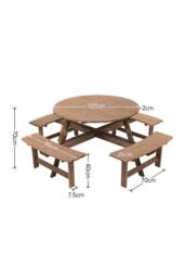 Living and Home 8-Person Round Wood Picnic Table and Bench Set in Brown - thumbnail 6