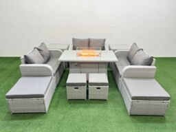 Fimous 10 Seater Outdoor Garden Furniture Set with Gas Firepit Table in Light Grey - thumbnail 2