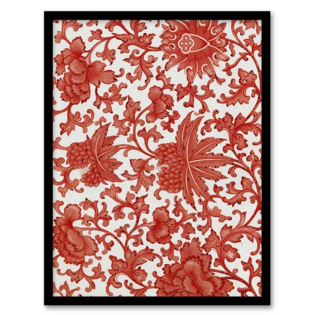 Artery8 Owen Jones Ornamental Flower Pattern in Red Framed Wall Art Print - Size: A4 - image 1