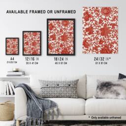 Artery8 Owen Jones Ornamental Flower Pattern in Red Framed Wall Art Print - Size: A4 - thumbnail 3