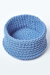 Homescapes Cotton Knitted Round Storage Basket, 37 x 21 cm in Blue - Size: Small - thumbnail 2