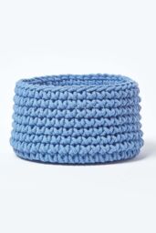 Homescapes Cotton Knitted Round Storage Basket, 37 x 21 cm in Blue - Size: Small - thumbnail 1