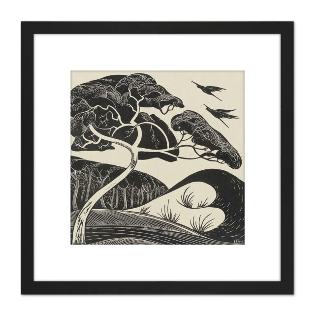 Artery8 Bernard Essers Dune Landscape Graphic Art 8X8 Inch Square Wooden Framed Wall Art Print Picture with Mount in Black - image 1