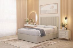 Somnior Alexas Tweed Fabric Divan Bed Set with Midnight Pocket Sprung Mattress & Headboard in Natural - Size: Small Single - thumbnail 4