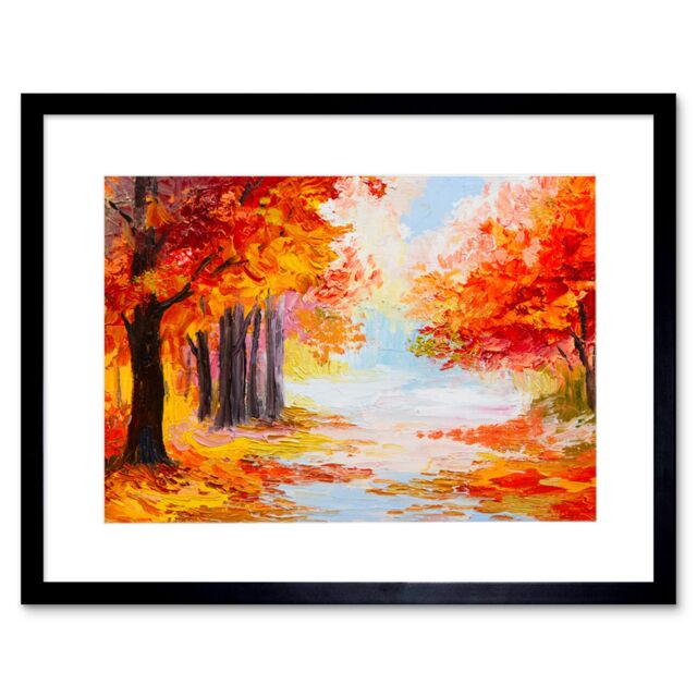 "Artery8 Wall Art Print Autumn Forest Landscape Art Framed 9x7 inch in Black - Size: W7"" x H9""" - image 1